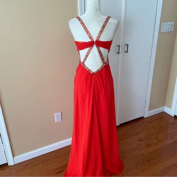 Faviana Orange Cut Out Jewel Detail Dress - Picture 9 of 9